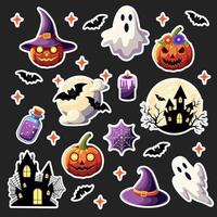 Set of stickers on the theme of Halloween on a dark background vector