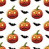 seamless pattern with pumpkins and a bats vector
