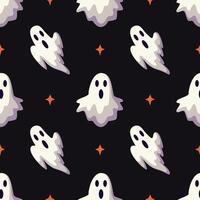 Seamless pattern with ghosts, bats and stars on a dark background vector