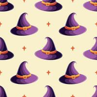Seamless pattern with a witch's hat and stars on a yellow background vector