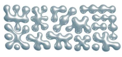 Chrome liquid 3d shapes set in y2k in dotted halftone style isolated on a transparent background. Render of 3d metal element, bubble melt fluid form in retro futuristic style. illustration vector