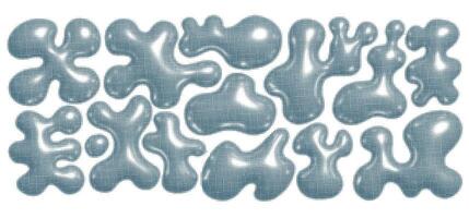 Chrome liquid 3d shapes set in y2k dotted halftone style isolated on a transparent background. Retro imitation of realistic metal silver melt fluid form in aesthetic futuristic style. eps10 vector