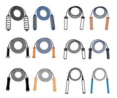 Skipping Rope Clean And Minimal Clip Art Collection Set, Isolated Image Of skipping. Illustration Of Jumping Gear With Plastic Handles For Gym. vector