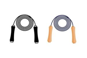 Skipping Rope Clean And Creative Clip Art Collection Set, Isolated Image Of skipping. Illustration Of Jumping Gear With Plastic Handles For Gym. Skipping Rope Icon On Black Color. vector