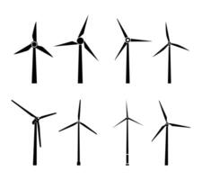 Wind Turbine Clip Art Set, Unique Wind Turbine Isolated Outline, Black Color And White Background. vector