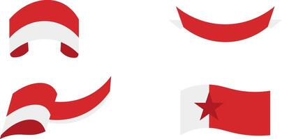 various collections of Indonesian flag ribbons in the form of curved and striped lines, minimalist, simple, vector