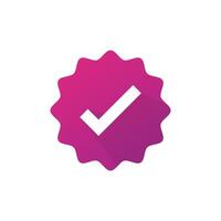 A pink badge with a tick mark on it vector