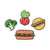 Bacon. Cheese. And Burger Assembly With Fresh Vegetables vector