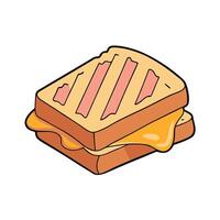 Cut cheese and ham toasted panini melt with grill marks. Isolated on white background vector