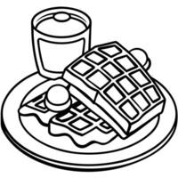 Delicious breakfast setup of waffles and crispy bacon drizzled with rich maple syrup vector