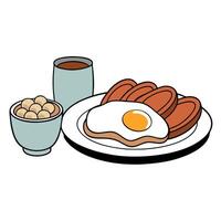 Breakfast. Fried eggs. bacon. bread. bean soup arranged on a plate. white background vector