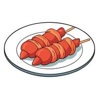 Delicious plate with shrimp and crispy bacon wrapped in bacon served on a white plate vector