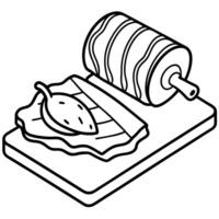 A close up of Lamb meat on a chopping board and Cider Bacon Wrapped Pork ready to eat vector