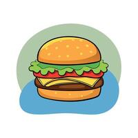 A Cheeseburger with beef. lettuce. tomato. cheese. cucumber with beautiful background vector