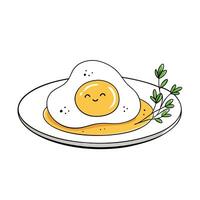 A sunny-side up egg with a runny yolk on a plate. garnished with herbs and spices vector