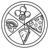 Close up slices of pizza with bacon chicken mushrooms and onion rings Vertical format vector
