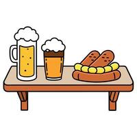 Craft Beer and Gourmet Hotdog Delight Savory Pairing on Rustic Table vector