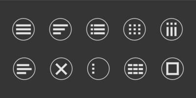 Menu for apps and web Hamburger Menu dropdown in circle. Set interface icons, popup bar, template. Application list burger button vector