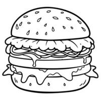 A juicy burger. piled high with layers of melted cheese. vector