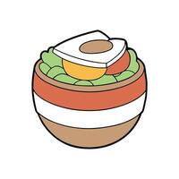 An angled close-up of the Cobb Salad showcasing layers of ingredients - tender chicken vector