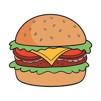 A delicious cheeseburger with bacon. tomato. lettuce. and onion on a sesame seed bun vector