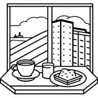 Breakfast next to the window overlooking the sea. in an urban condominium in the city vector