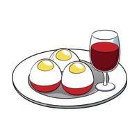 Eggs meurette or poached eggs with red wine sauce closeup on the plate on the table vector