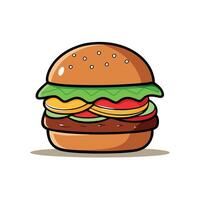 A burger with beef. lettuce. tomato. onion and cheese. Cucumber with dark background. vector