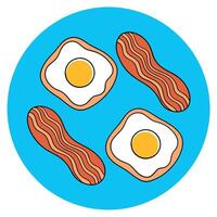 Bacon and eggs pattern. top view. bright blue background vector