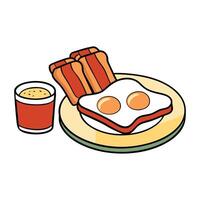 Delicious crispy bacon and fried eggs with toast for breakfast vector