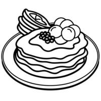 Delicious Pancakes with Egg. Bacon and Raspberries for Breakfast vector