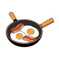 Bacon and eggs frying in a pan. A composition featuring delicious fried eggs and bacon vector