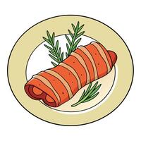 Bacon wrapped in bacon with rosemary and spices on plate vector