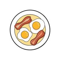 Fried eggs and bacon breakfast isolated on white background. Top view vector