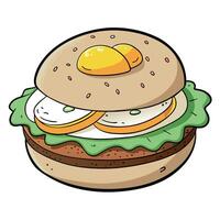 Hearty Breakfast Sandwich on a Bagel with eggs cucumber bacon and cheese background vector