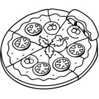 A pizza with ham. tomatoes. and spinach on top. The pizza is on a piece of paper vector