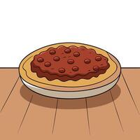 Close up of delicious pizza with ground beef on wooden table. blurry background vector