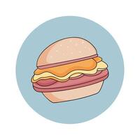 Delicious Breakfast Sandwich with Egg and Bacon with Pastel blurred Background vector