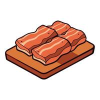 Closeup of cubes of bacon on a rustic wooden board. Raw. vector