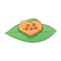 Hearty pizza on a palm leaf plate against a minimalist or empty room background vector