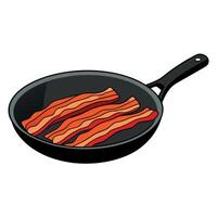 Crispy strips of bacon frying on a cast iron griddle pan vector