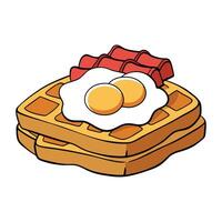 A few waffles topped with crispy bacon and a perfectly cooked egg on top of each vector