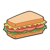 Isolated sandwich with ham tomato cheese onion and lettuce on white background vector