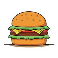 Burger And Shake. Double Cheeseburger with Tomato. Onion and Beef Patty on Table vector