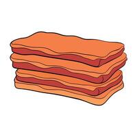 A stack of crispy bacon slices on a clean white surface vector