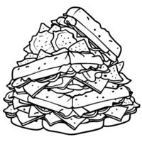 A huge collection or pile of deli sandwiches isolated on a transparent background. vector