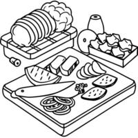 Assorted Fresh Meat Cuts Displayed on Wooden Table for Delicious Meal Preparation vector