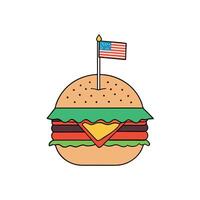 Hamburger with meat and vegetables. bacon and egg inside. american flag. panorama vector