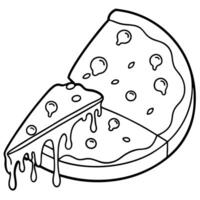 A delicious cheese pizza with a slice being lifted. showing gooey. melted cheese. vector