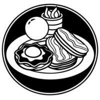 Healthy Full American Breakfast with Eggs Bacon Pancake on black plate background vector